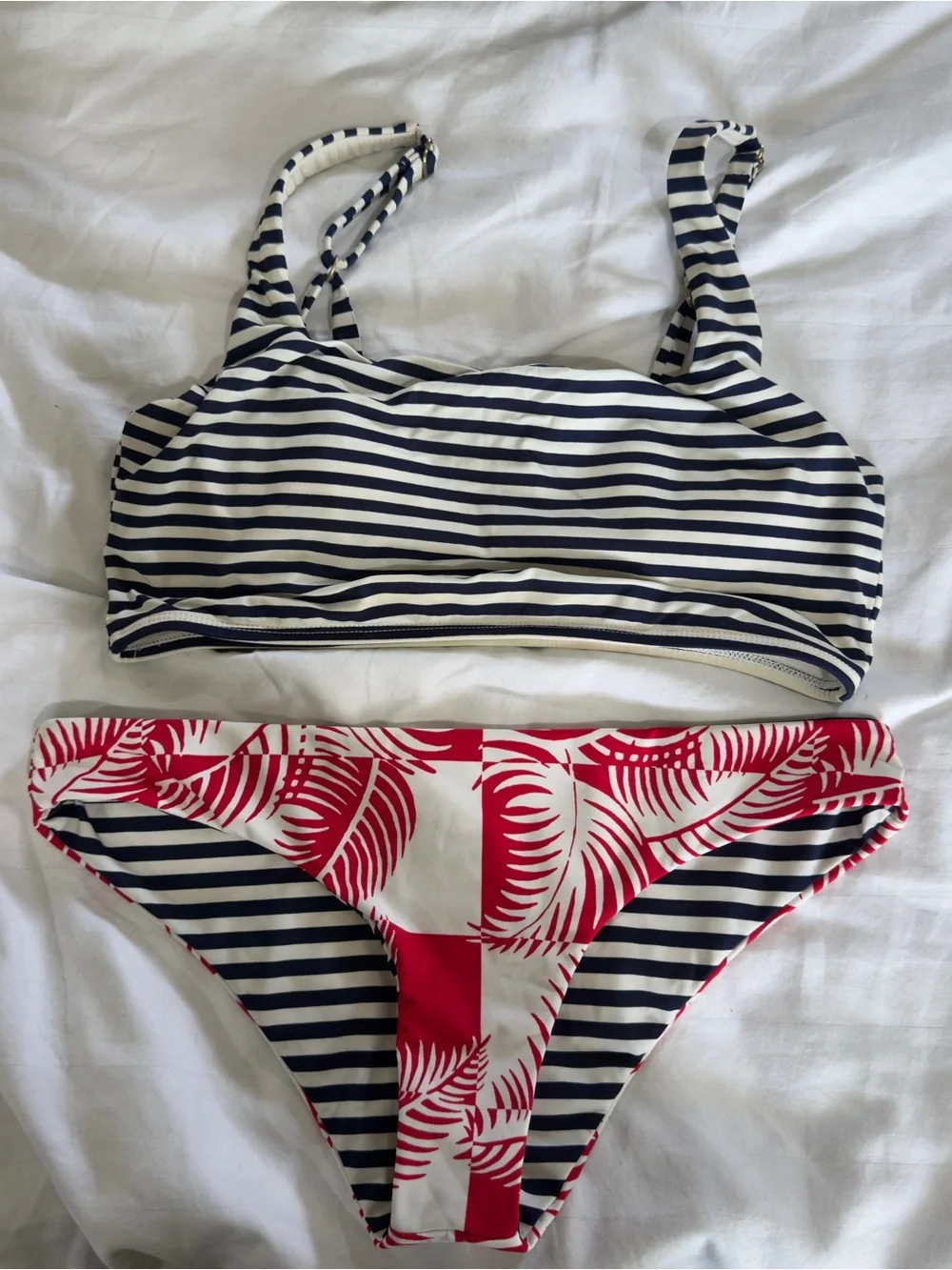 Carve Designs Navy Stripe & Red Palm Bikini Set - Picture 2 of 3